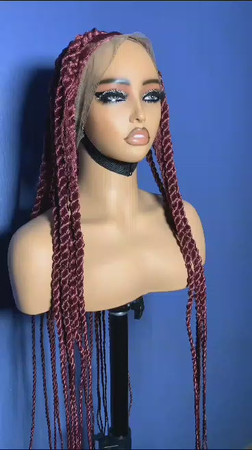 Elena – Burgundy Box Braids, 30" Full Lace