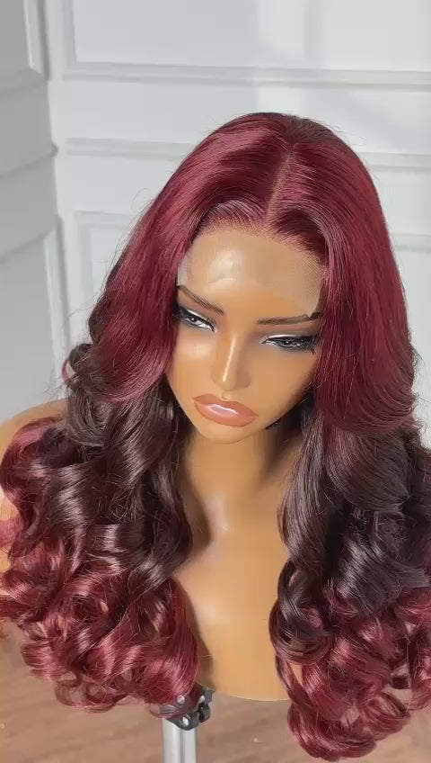 Sofia – Burgundy Wig, 18" Swiss Lace